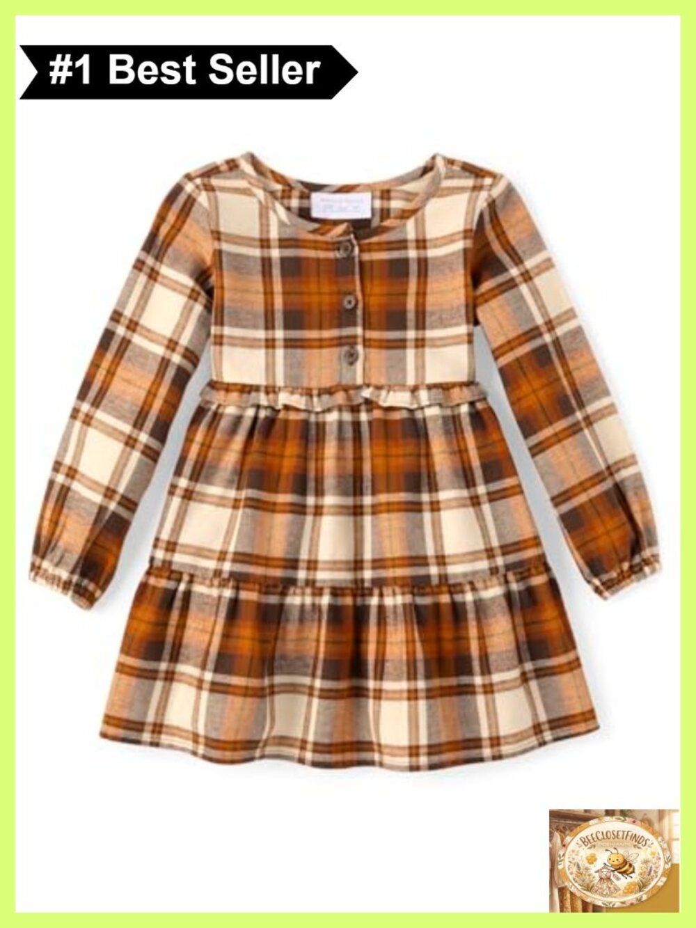 Girls Long Sleeve Plaid A-Line Dress Cotton Flannel Button